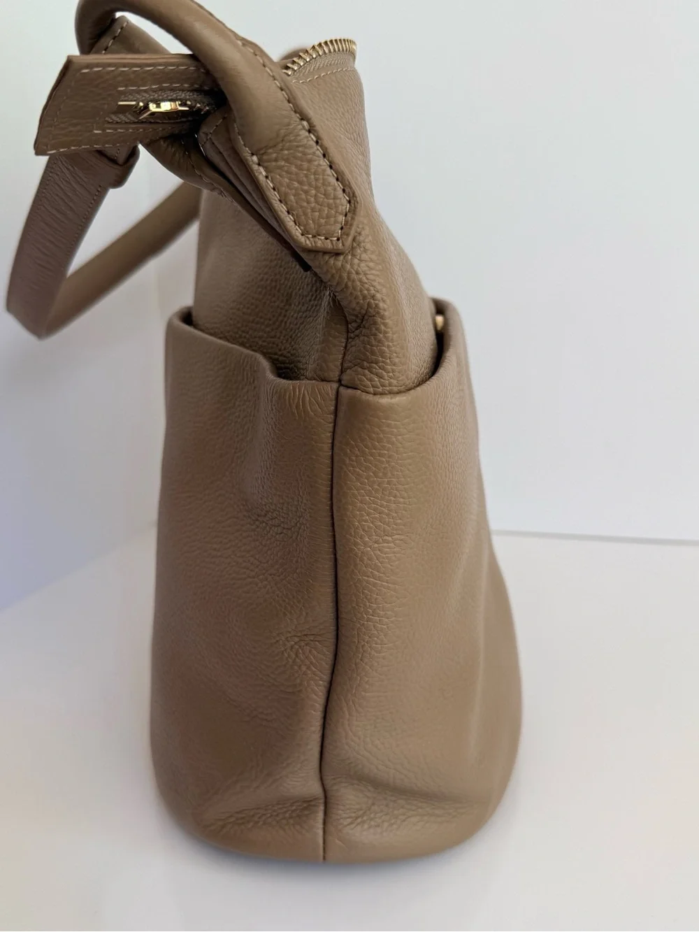 Cole Haan Pebbled Taupe Leather Shoulder Bag with Gold Hardware - Picture 6 of 9